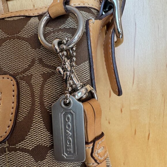 Coach Y2K Signature Logo Monogram Canvas Leather Tan Shoulder Bag Tassel #9363 - Picture 15 of 16